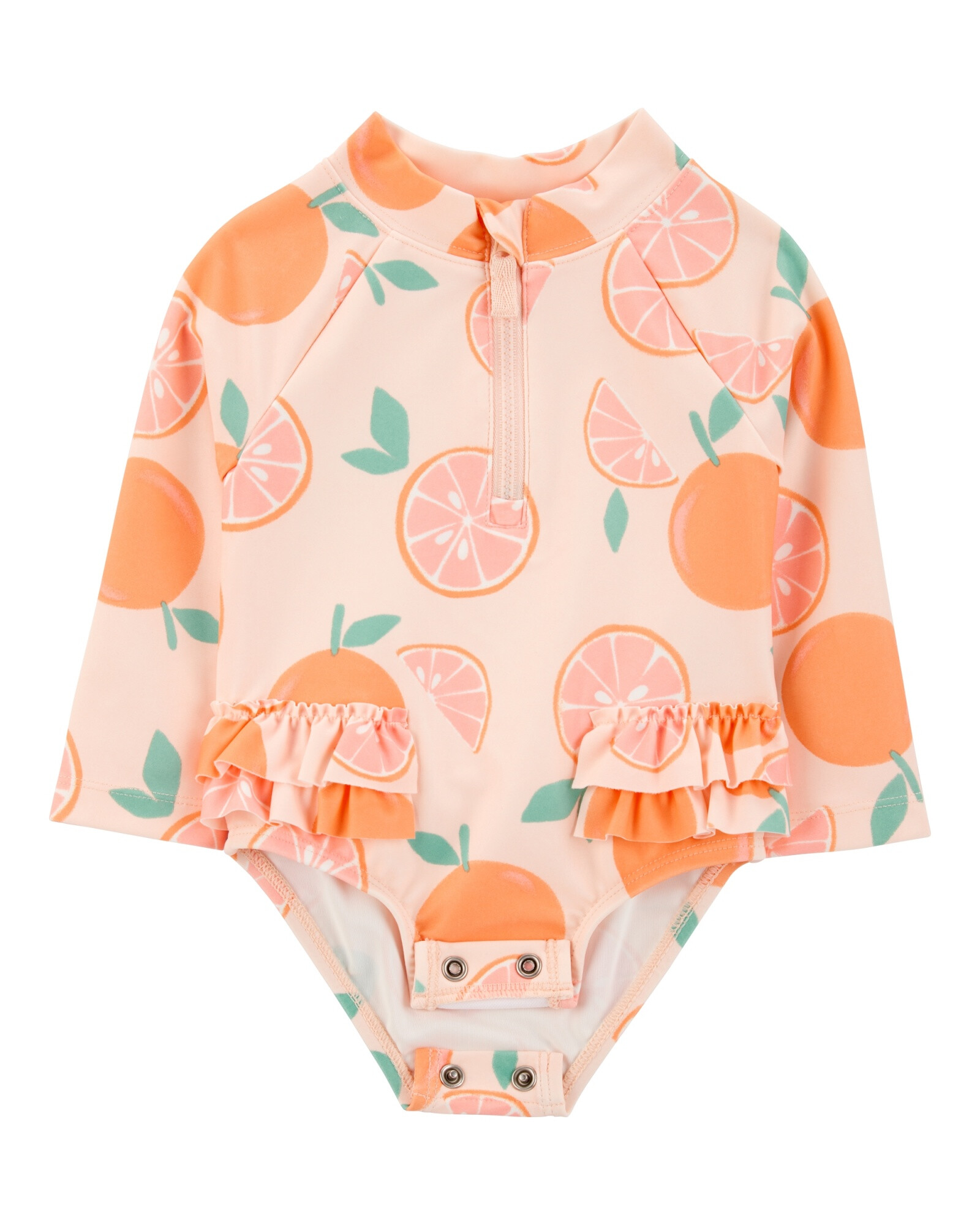Malla de baño una pieza, manga larga, con protección UPF 50+, diseño naranjas Malla de baño una pieza, manga larga, con protección UPF 50+, diseño naranjas