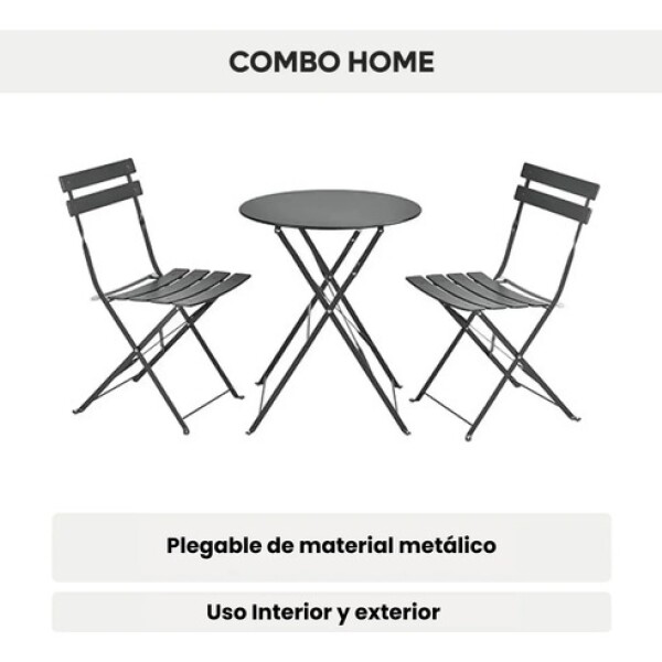 Set Juego Jardín Balcón Bistró Plegable Metal 3 Piezas Negro 1