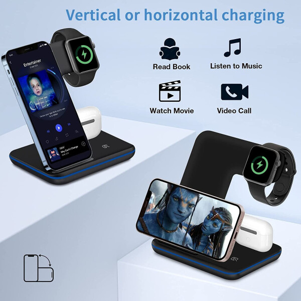 Estacion De Carga iPhone Apple Watch AirPods Carga Rapida Color Variante Negro