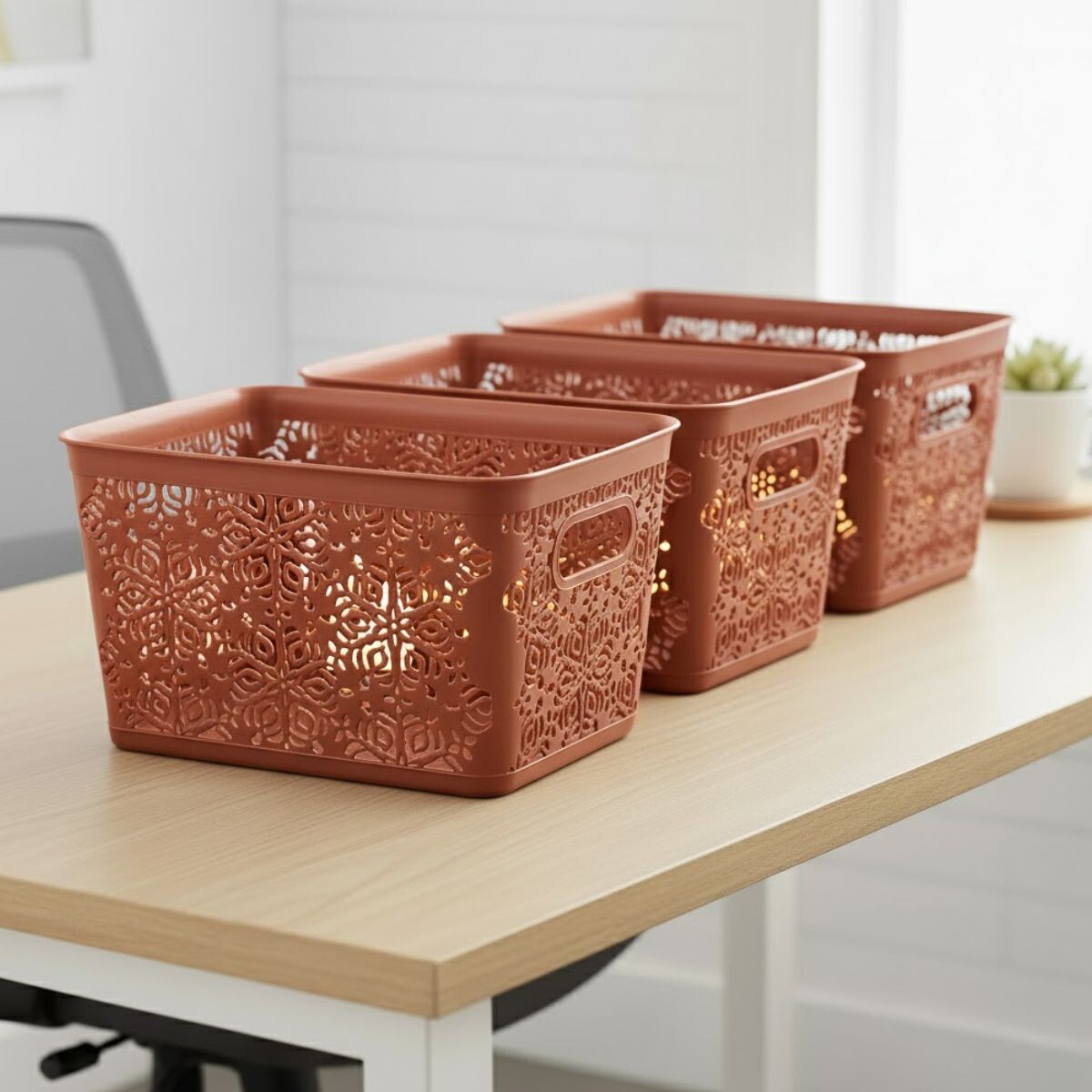Set x3 Cesto organizador calado 7 lts - MARRON CLARO 