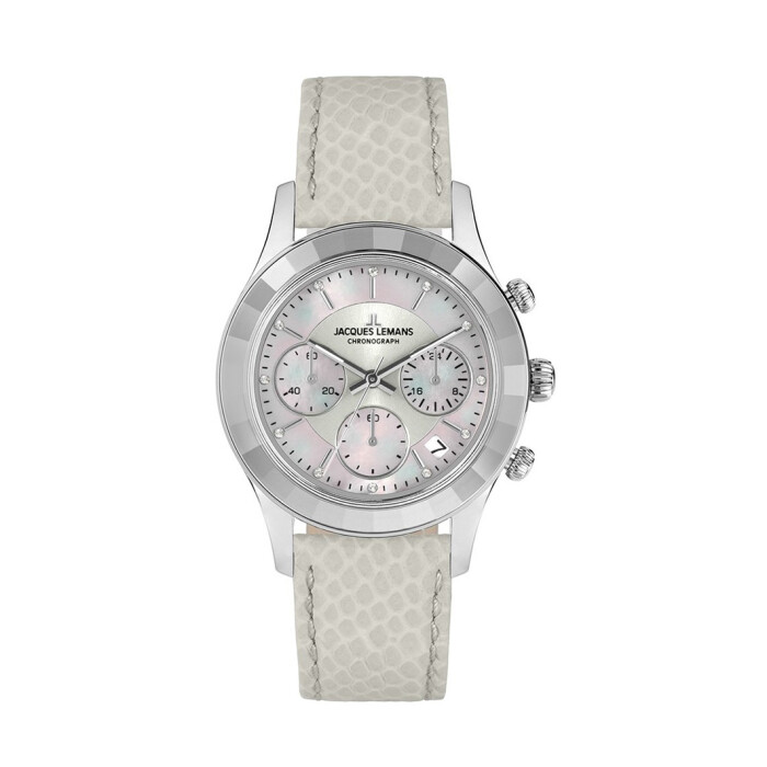 Reloj Jacques Lemans con Malla de Cuero y Esfera Redonda Reloj Jacques Lemans con Malla de Cuero y Esfera Redonda