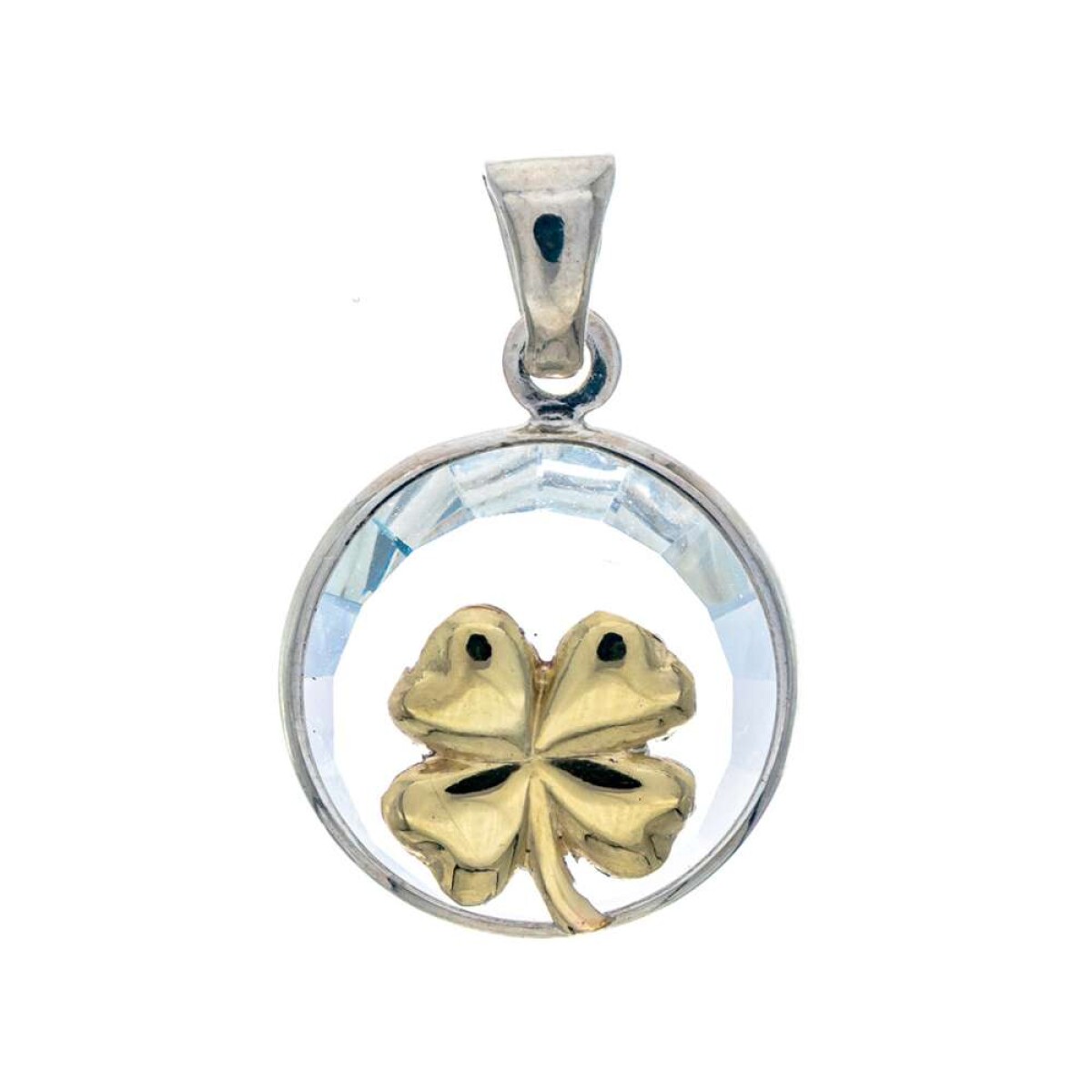 Colgante de plata 925, double en oro 18 ktes y cristal - Trebol. 