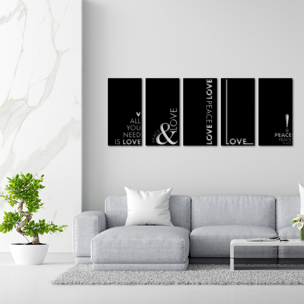 Set x5 Cuadros Calados Modernos Living Decorativo Tipo de Amor Frases Madera MDF Imback Color Negro 