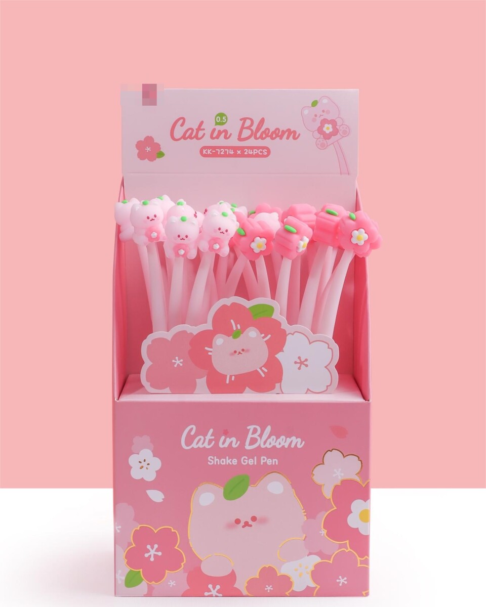BOLÍGRAFO DE GEL SUAVE CON DISEÑO GATITO Y FLOR DE CEREZO 