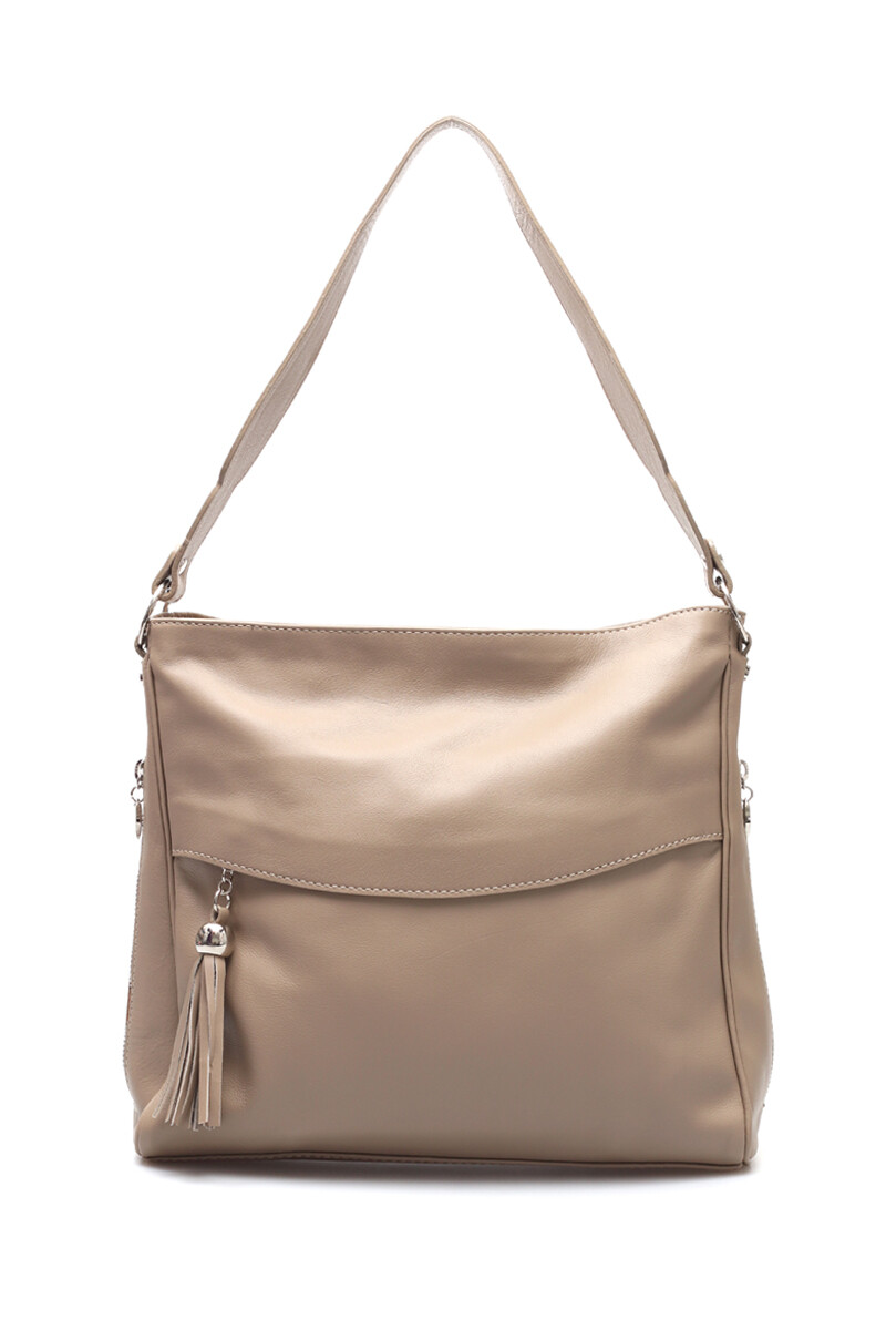 Cartera cuadrada de cuero cierre con fleco - Beige 