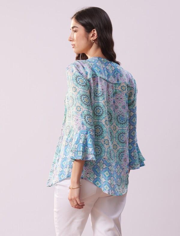 Blusa Plisada MULTI/VERDE AGUA