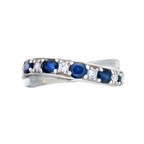 Anillo de plata 925, circonias y Zafiro Natural Anillo de plata 925, circonias y Zafiro Natural