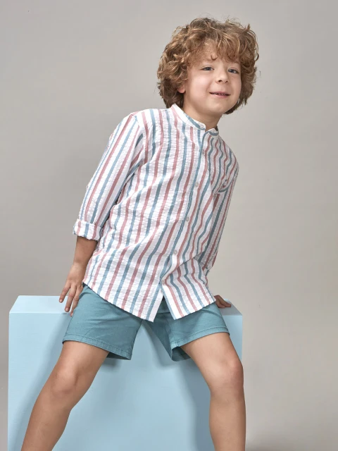 Camisa De Rayas Azul Claro