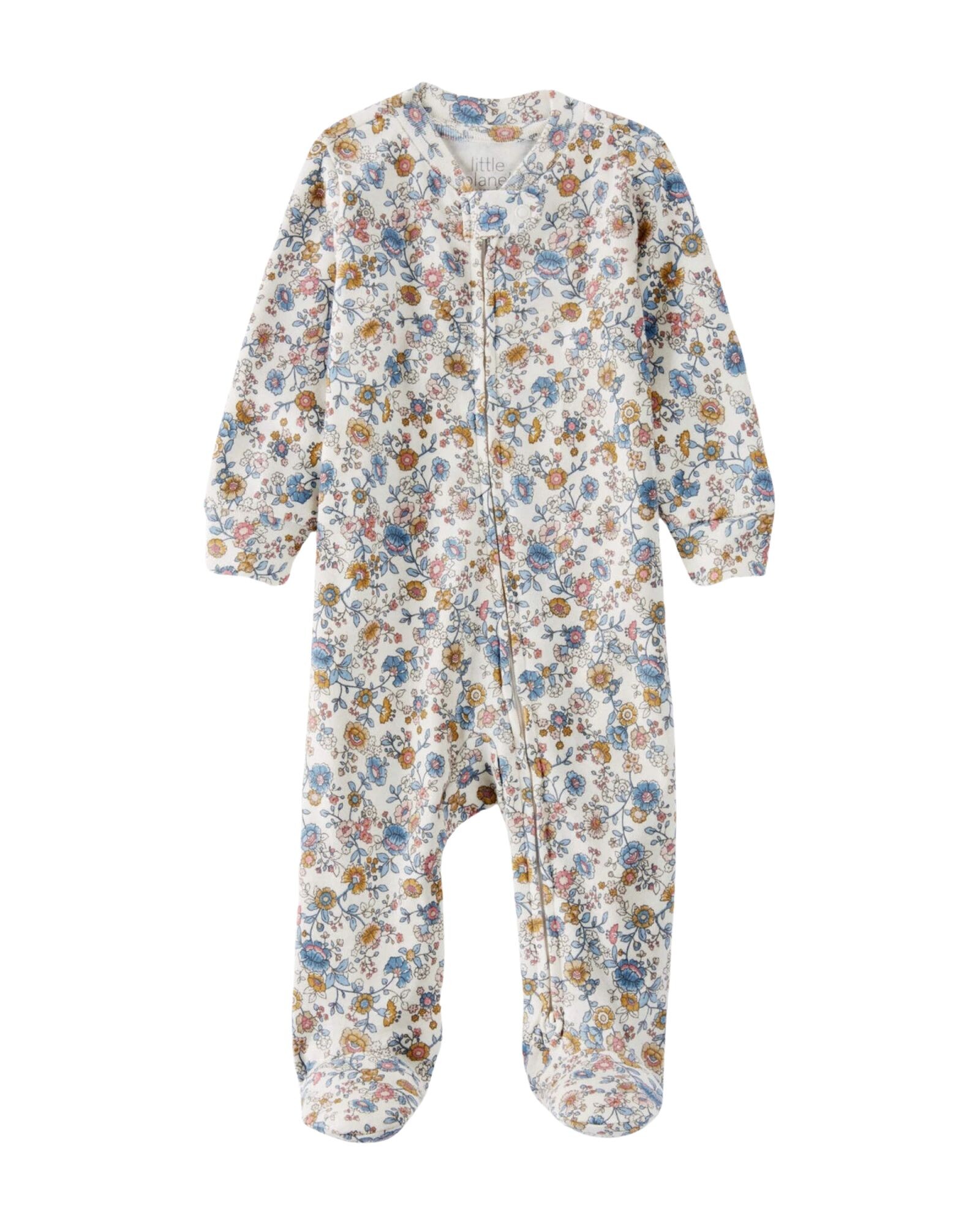 Pijama una pieza de algodón orgánico con pie diseño floral Sin color