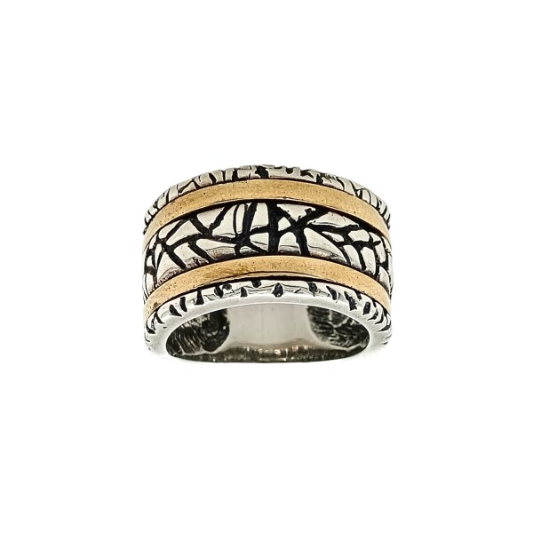 Anillo Labrado-Plata y Oro-Sin Piedra-AN5042 sinpiedra