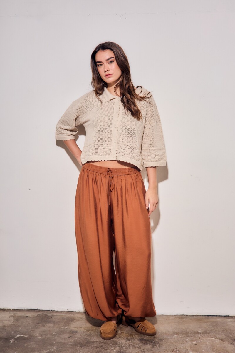 Cardigan Texturado Crochet Flores Beige Melange