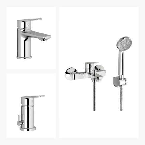 JUEGO DE GRIFERIA LAVATORIO BIDET MONOCOMANDO BRILLO BLEST CROMO