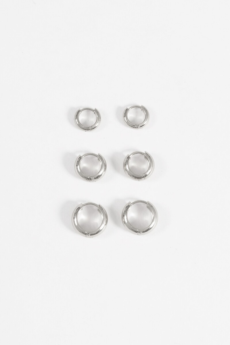 Set de tres aros gruesos acero plateado