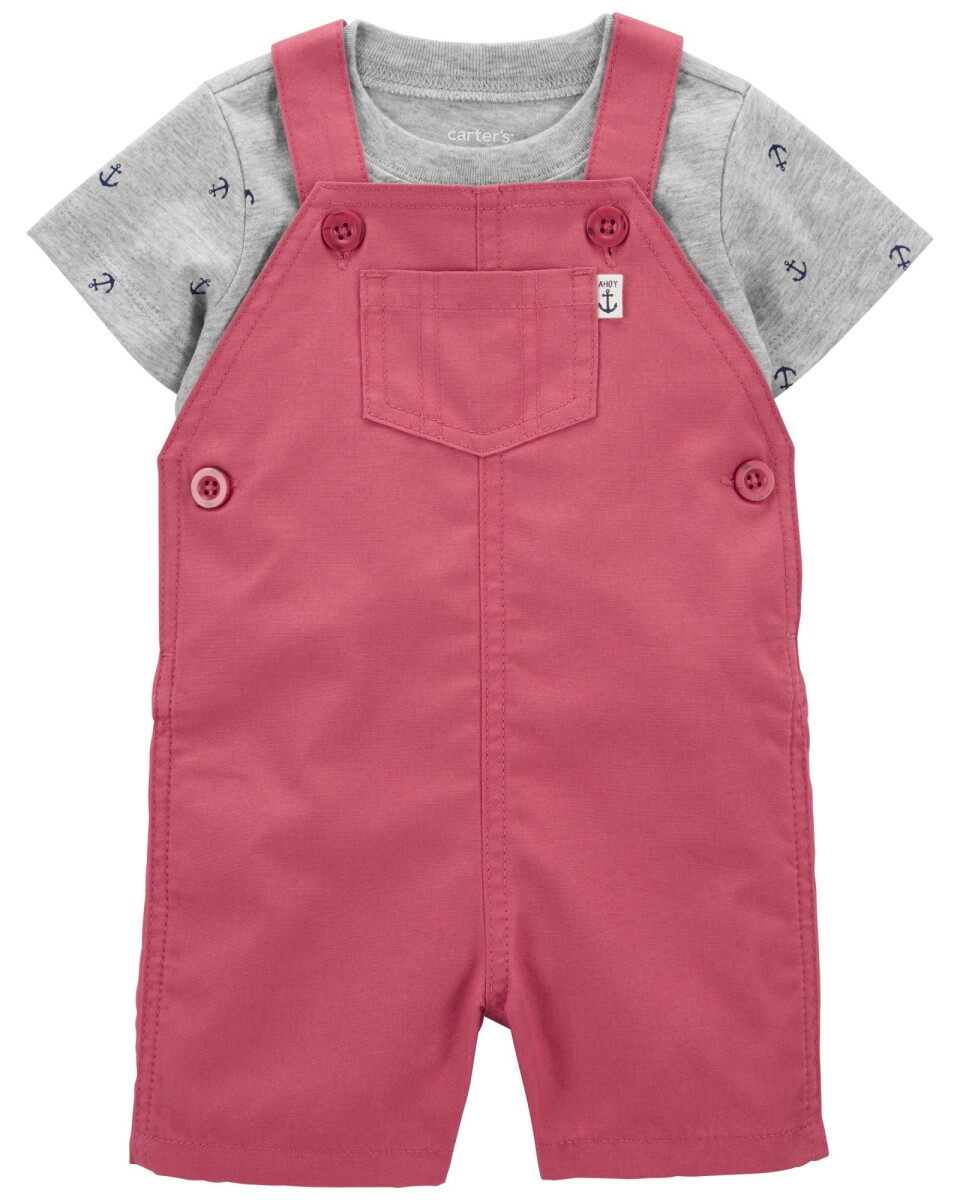 Conjunto Carters 2 Piezas Enterito Corto de Lona y Remera - ROSA-GRIS 