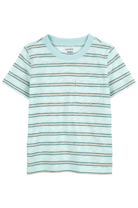 Remera de algodón, manga corta diseño a rayas Sin color