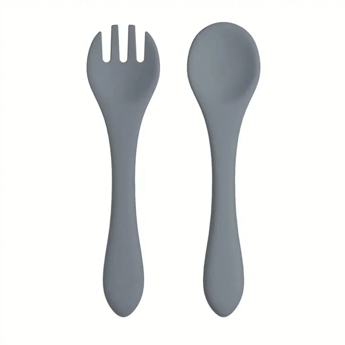 Set Infantil de Cubiertos con Cuchara y Tenedor en Silicona - Azul Grisáceo 