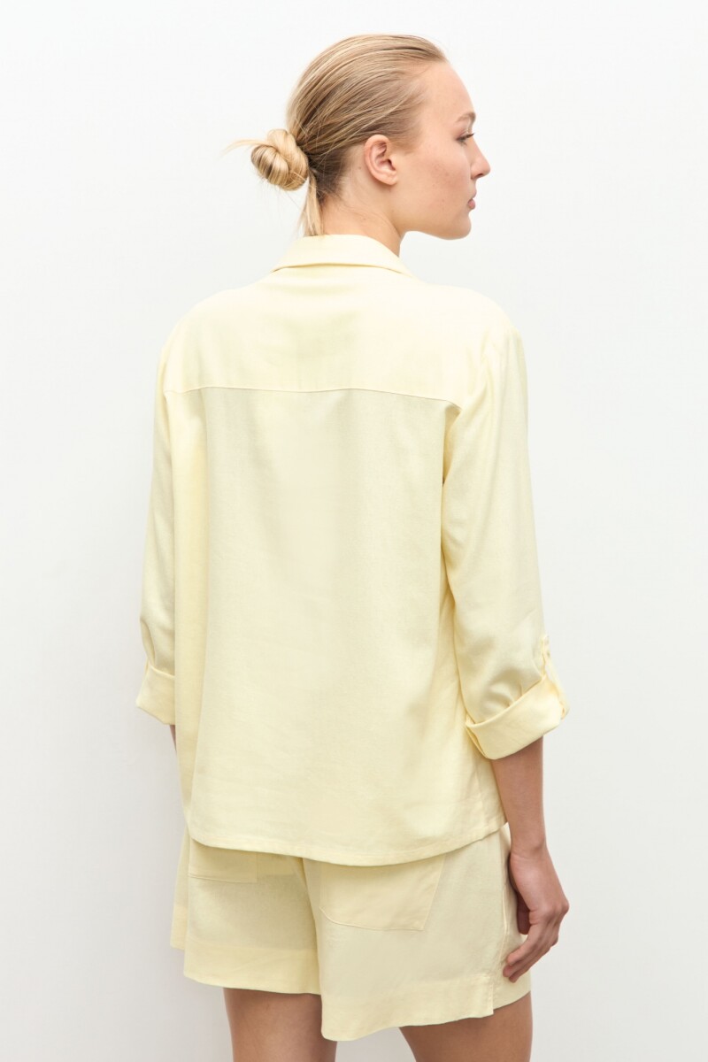 Camisa lino cuello solapa amarillo claro
