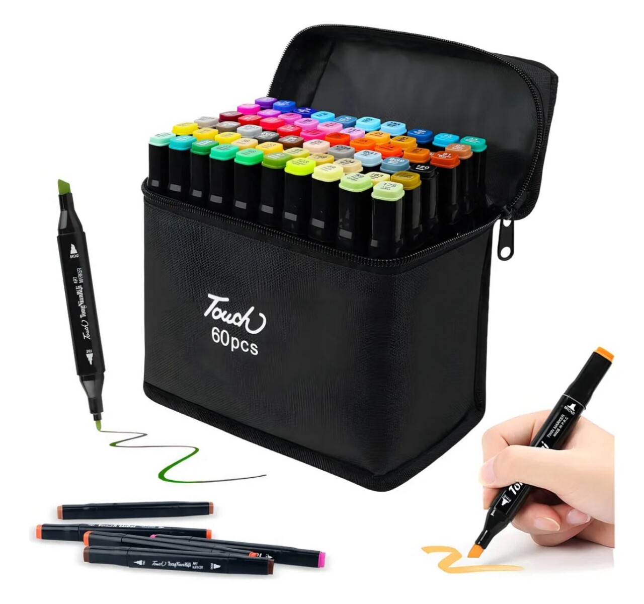 Set De 60 Marcadores Resaltadores Con Doble Punta + Estuche 