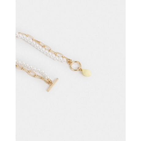 Pulsera Flexible Con Perlas Dorado