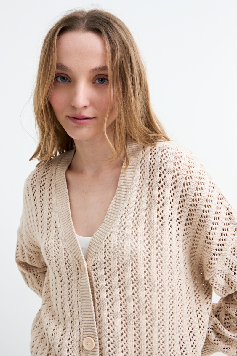 Cardigan escote V calado BEIGE