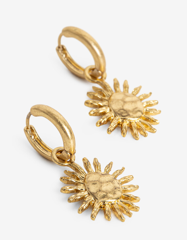 Aros Argollas Metal Argollas Con Dije De Sol - Dorado Oro Amarillo