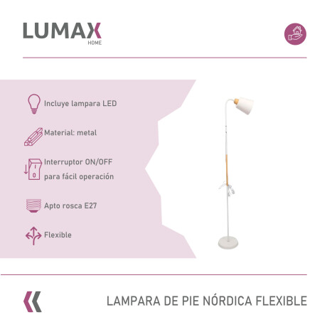 Lámpara De Pie Lumax Nórdica Flexible 1.5 M Blanco