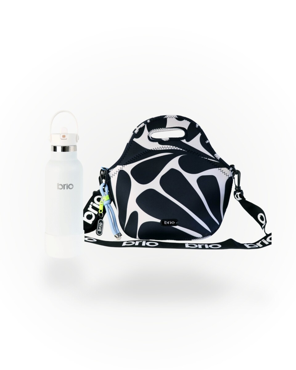 Set de lunchera Big de neopreno con correa ajustable y botella de acero inoxidable 500ml brio - set onda/blanco 
