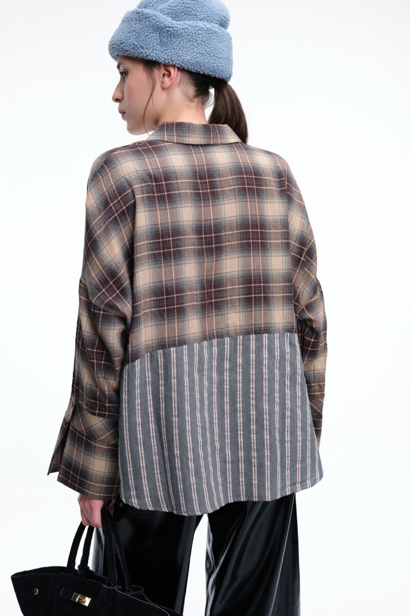 CAMISA CHECK Y RAYAS Marron