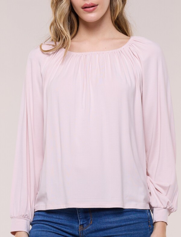 Blusa Modal Escote Fruncido Y Mangas Largas ROSA