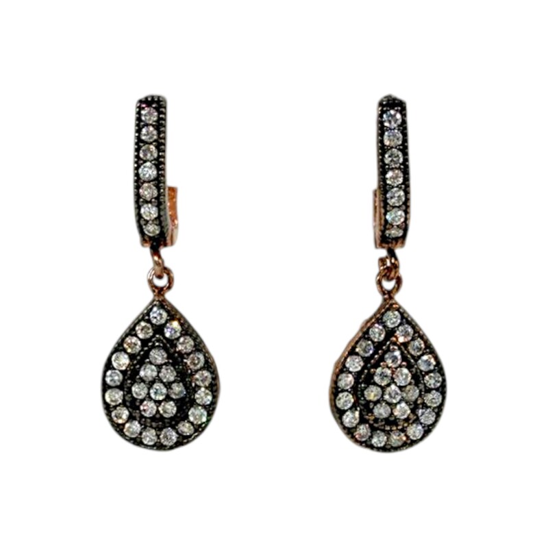 Caravanas Gota-Plata rodinada 925 con micra de oro 18k-Piedra Zirconia-CA2041 conpiedra