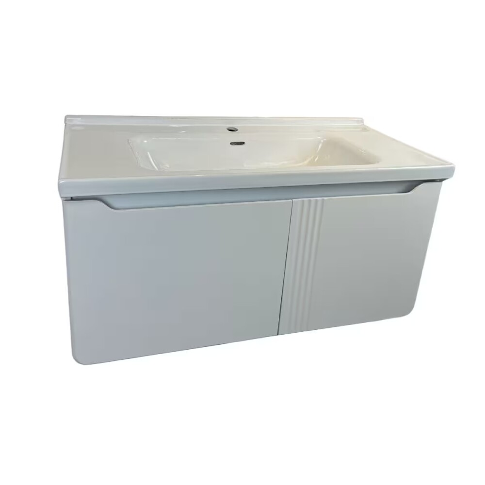 Mueble de baño suspendido Curve Blanco 100 cm Con Bacha de Loza Mueble De Baño Suspendido Curve Blanco 100 Cm Con Bacha De Loza