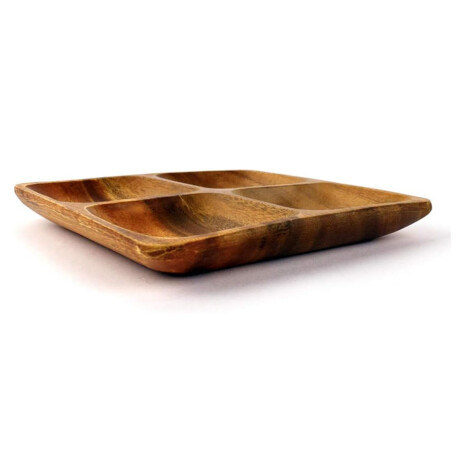Copetinero Cuadrado 4 Divisiones Madera p/ Picada 25x25x4Cm Marrón