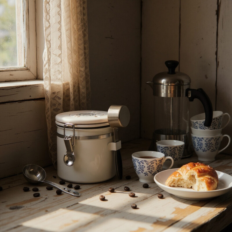 Recipiente Hermetico Ac Inox Para Granos Valv Co2 1.2lt Blanco