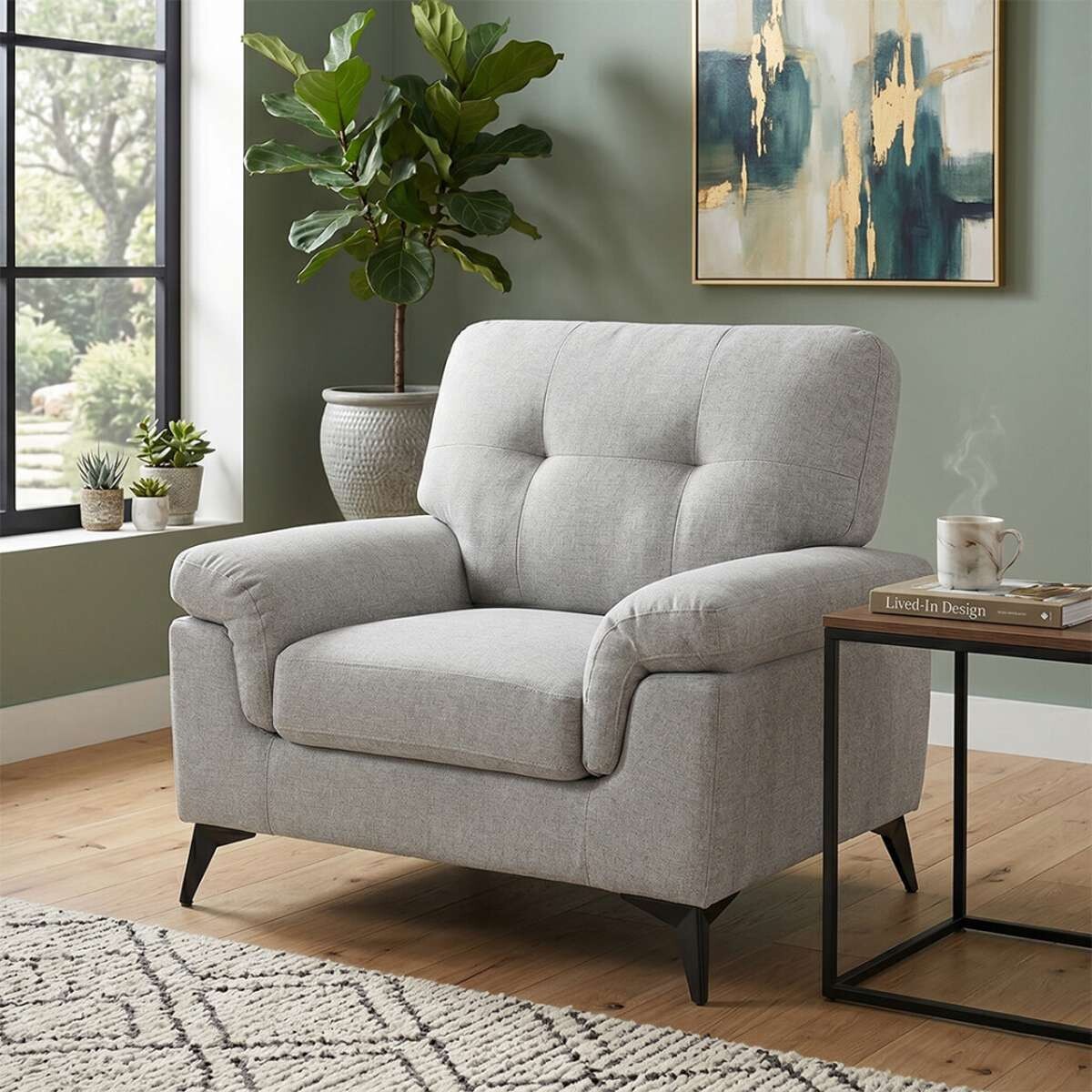 BUTACA Tela y Madera Natural Living Lamona - Gris Claro 