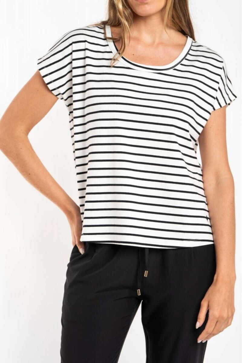 Remera Algodón A Rayas - Nacar 