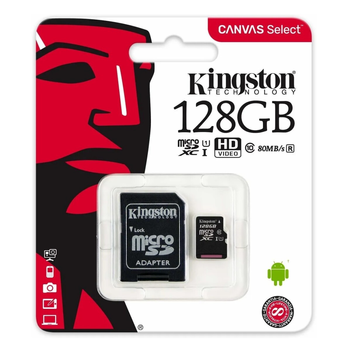 Memoria Micro SD KINGSTON 128GB CL10 100MB/S Con Adaptador 