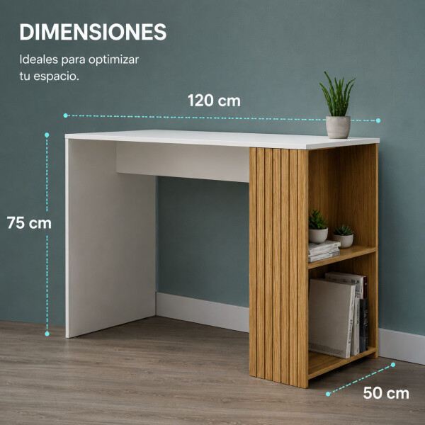 Escritorio ComboHome Nórdico Estantes Laterales 120 Cm Deco Blanco 1