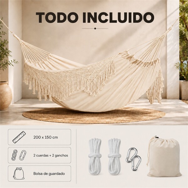 Hamaca Paraguaya Silla Colgante Reforzada Jardín Bolso + Acc Variante Color Blanco