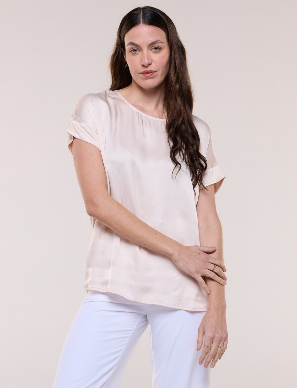 Blusa Saten Manga Corta ROSA CLARO