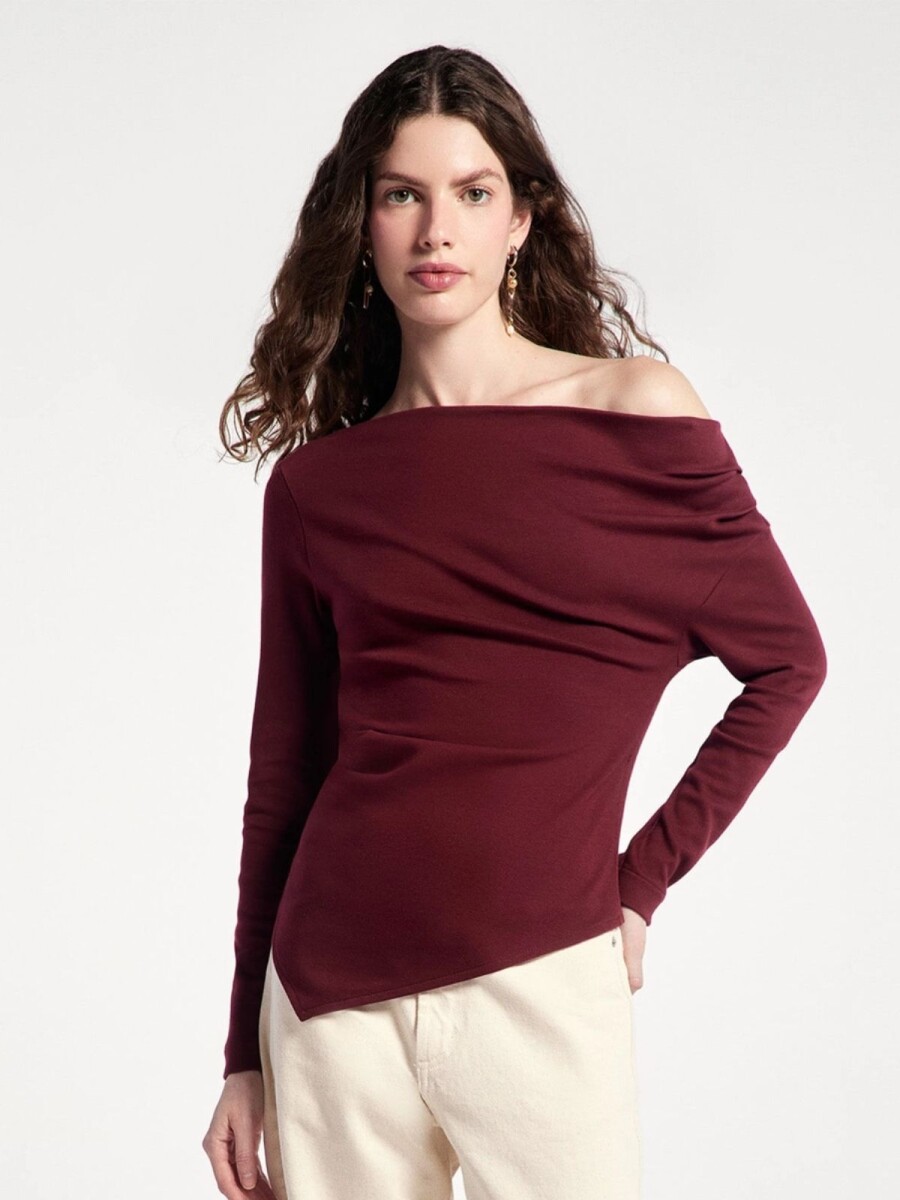 BLUSA ASIMÉTRICA DE MANGA LARGA - BORDEAUX 