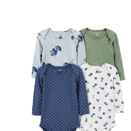 Pack X4 Bodies Carters Manga Larga Algodón AZUL-GRIS-VERDE