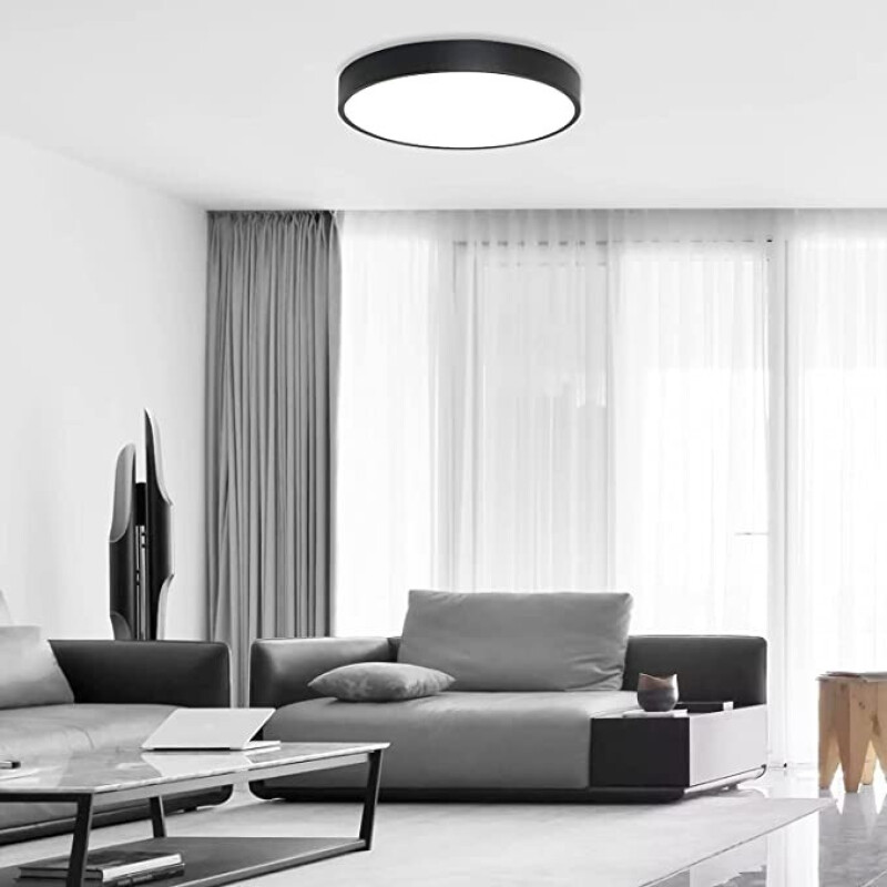 Luminaria Plafon Led Circular 30cm Metal Iluminacion Luz Negro
