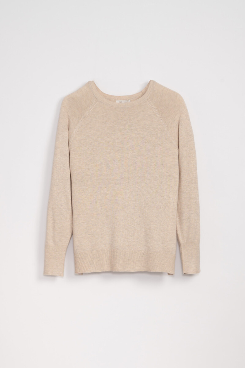 Buzo básico cuello redondo - Beige Melange 