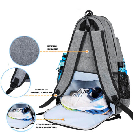 Mochila Bolso Tennis Profesional Porta Raquetas Gris