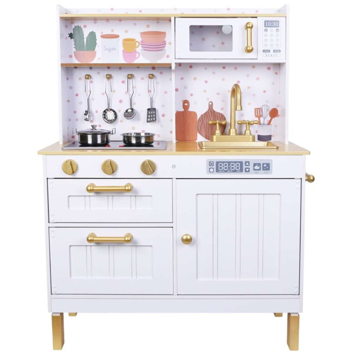 Cocina De Madera Grande Retro - Blanco Y Dorado 