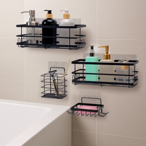 Set X4 Estante Organizador Baño Accesorio Ducha Con Adhesivo IMBACK Color Negro Set X4 Estante Organizador Baño Accesorio Ducha Con Adhesivo IMBACK Color Negro