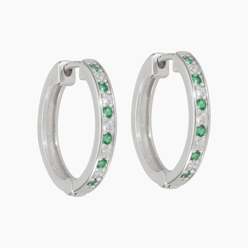 Aros en plata 925 con circonias verdes y blancas Aros En Plata 925 Con Circonias Verdes Y Blancas