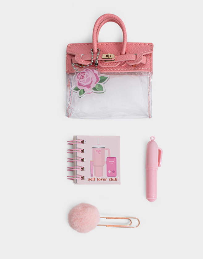 Librería Sets Estampados Llavero Y Charm De Mini Carterita - Rosa Claro