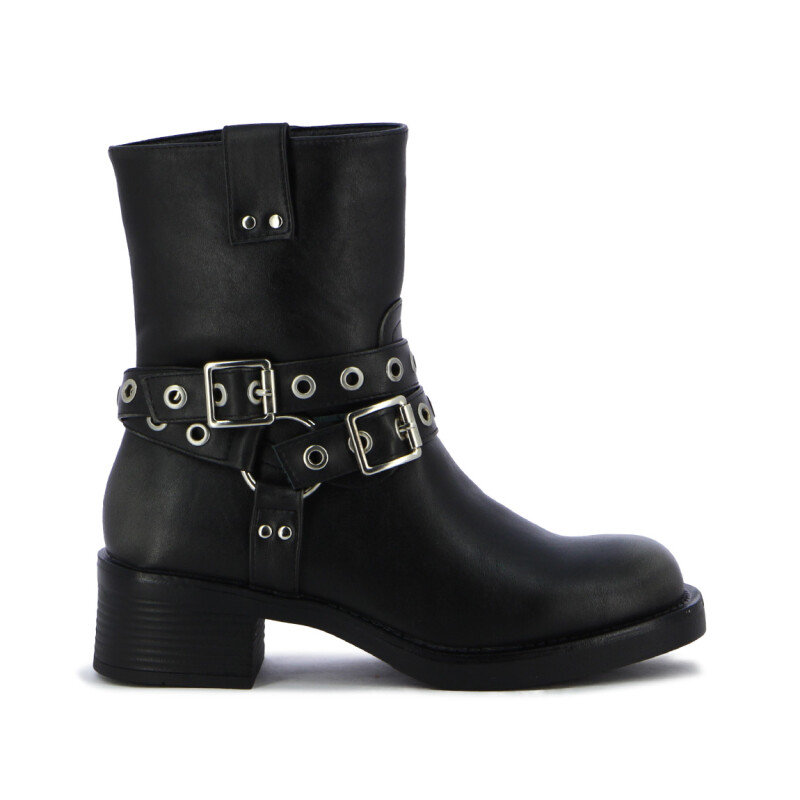 Darkness Bota De Mujer Caña Baja C/ Tiras Y Hebillas - Negro Negro