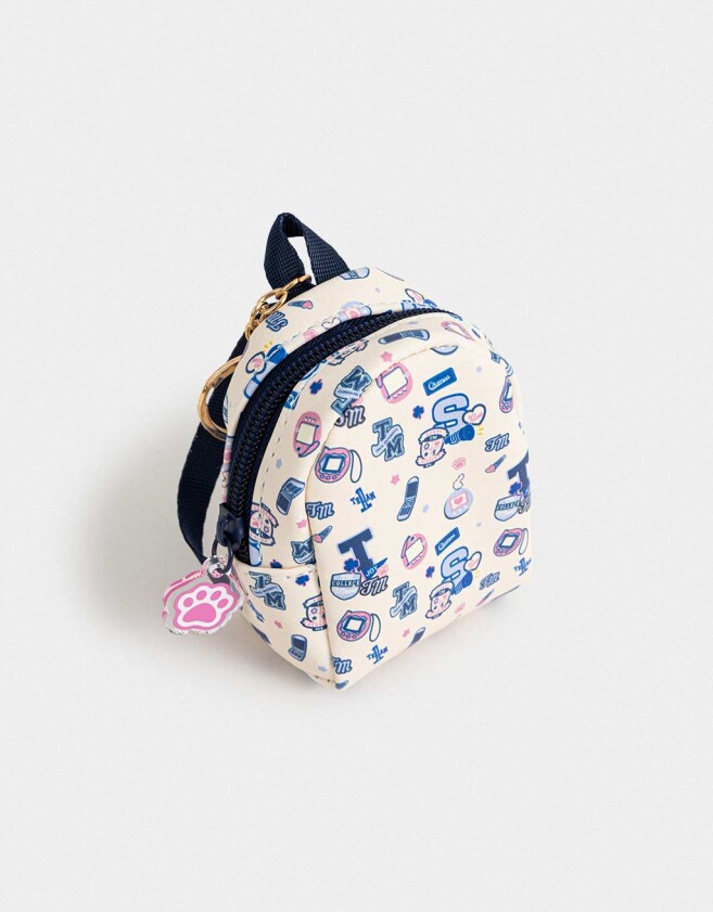 Llavero PU Llavero De Mochila De Pu Estampada Con Tiracierre - Blanco Crema